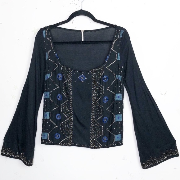 𝅺Free people black beaded blouse - Picture 10 of 10